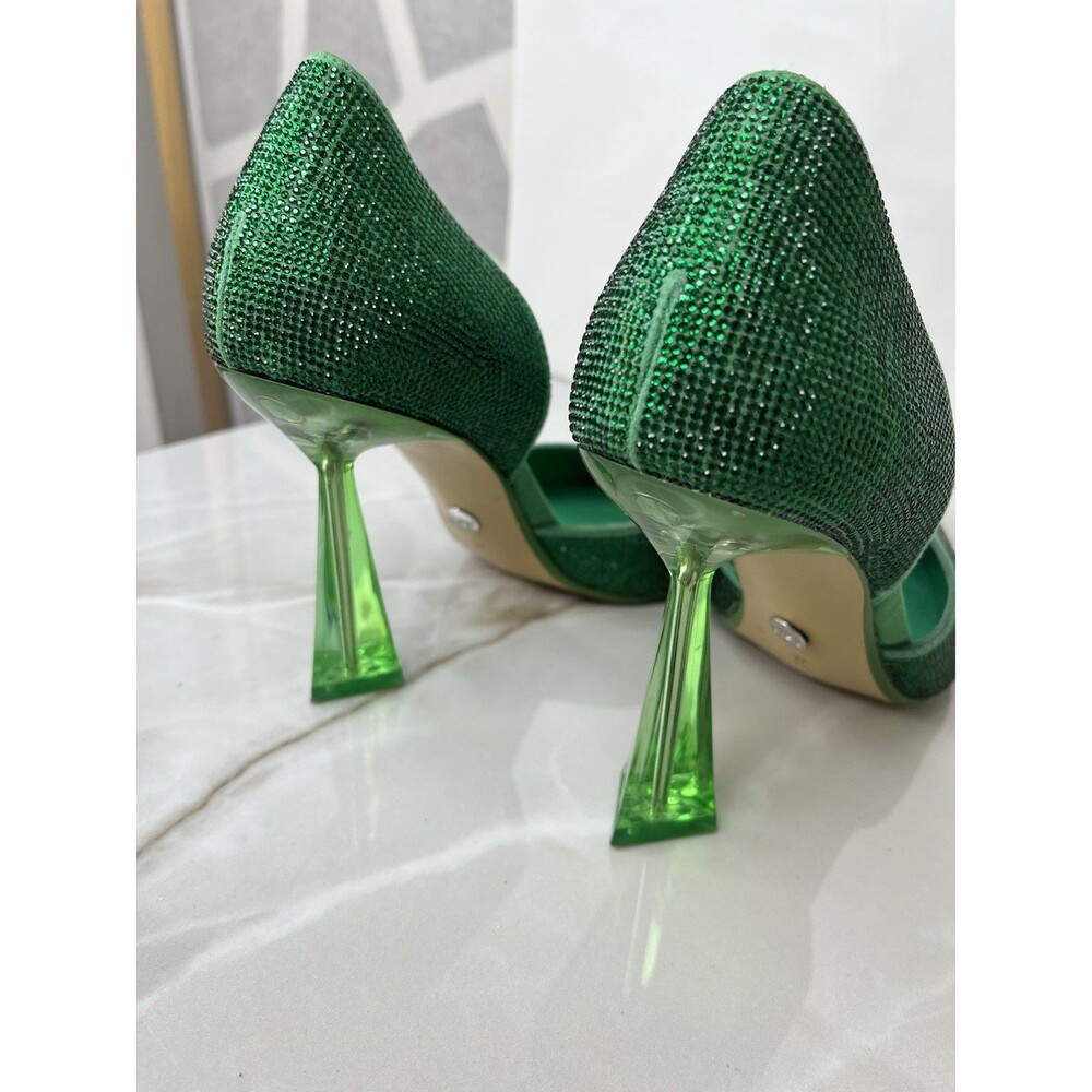ZARA RHINESTONE HI HEEL STILETTO PUMPS SHOES GREEN SZ 37 Us 7 SLIP ON - Picture 8 of 10